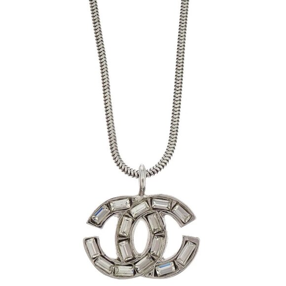 Chanel CC Necklace Pendant Rhinestone Silver 01P 196149 - Picture 1 of 4
